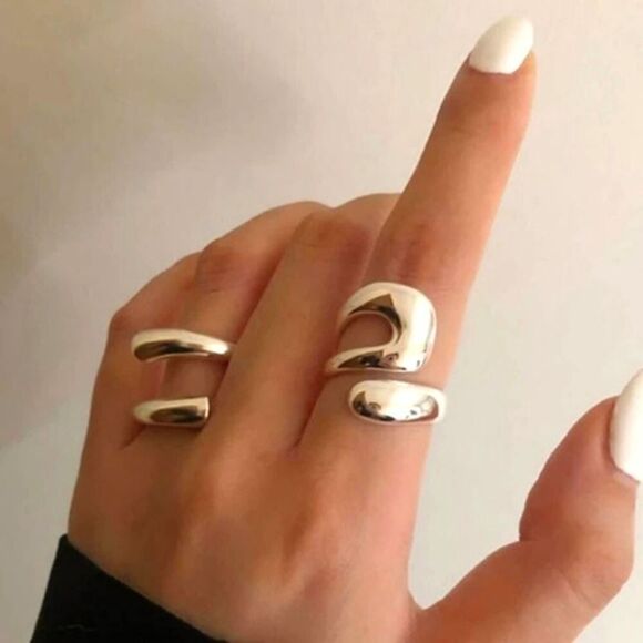 2 Pieces Vintage Inner Style Geometric Punk Alloy Exaggerated Rings ADJUSTABLE - Picture 2 of 10